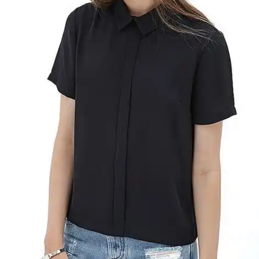 Forever21 Vintage Peter Pan Collar Black Short Sleeve Blouse Top Size Medium